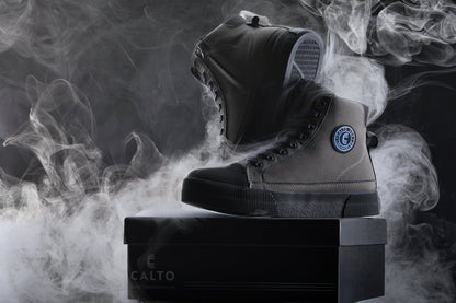 CALTO Men's Height-Increasing Cap Toe High Top Zip-Up Sneaker Boots in Grey