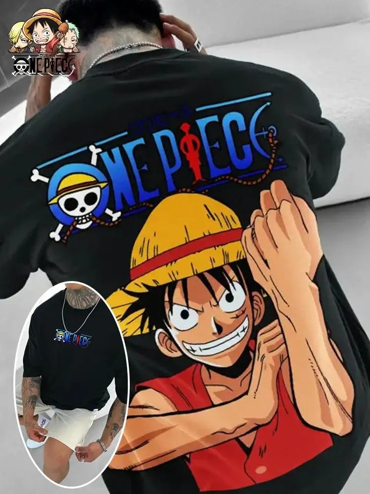 One Piece Graphic T-Shirt: Luffy & Zoro Oversized Streetwear Black