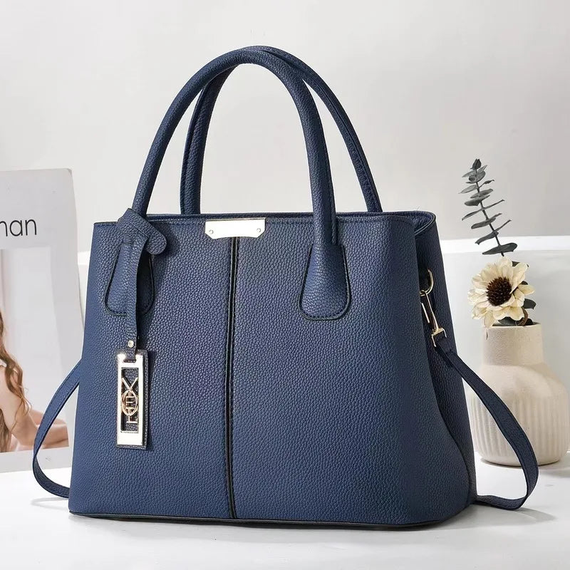 Women's PU Leather Tote Handbag – Zipper Closure Everyday Purse | 5 Colors Blue