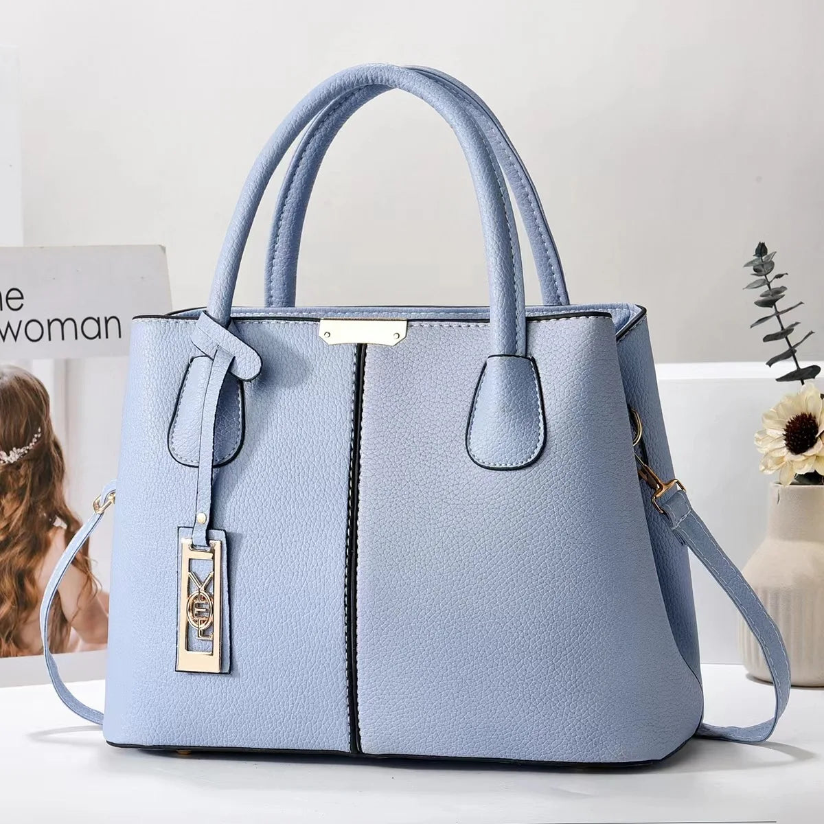 Women's PU Leather Tote Handbag – Zipper Closure Everyday Purse | 5 Colors Sky Blue