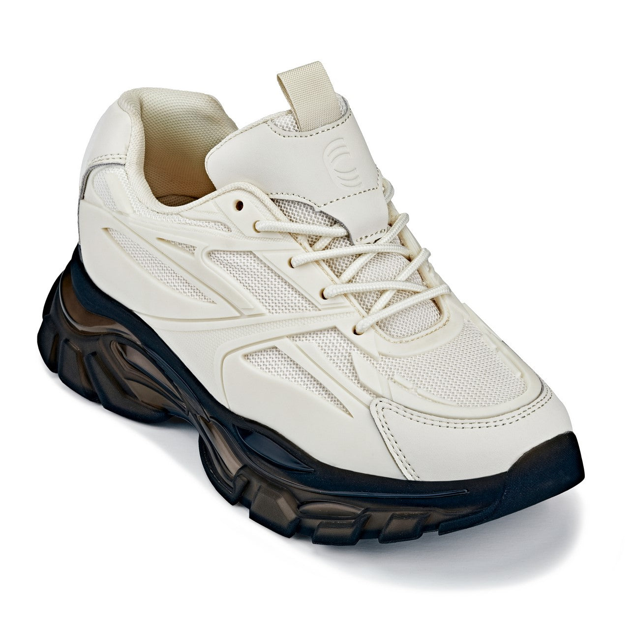CALTO Men's Height-Increasing Chunky Sole Sporty Sneakers in Beige / Translucent Onyx Sole 11