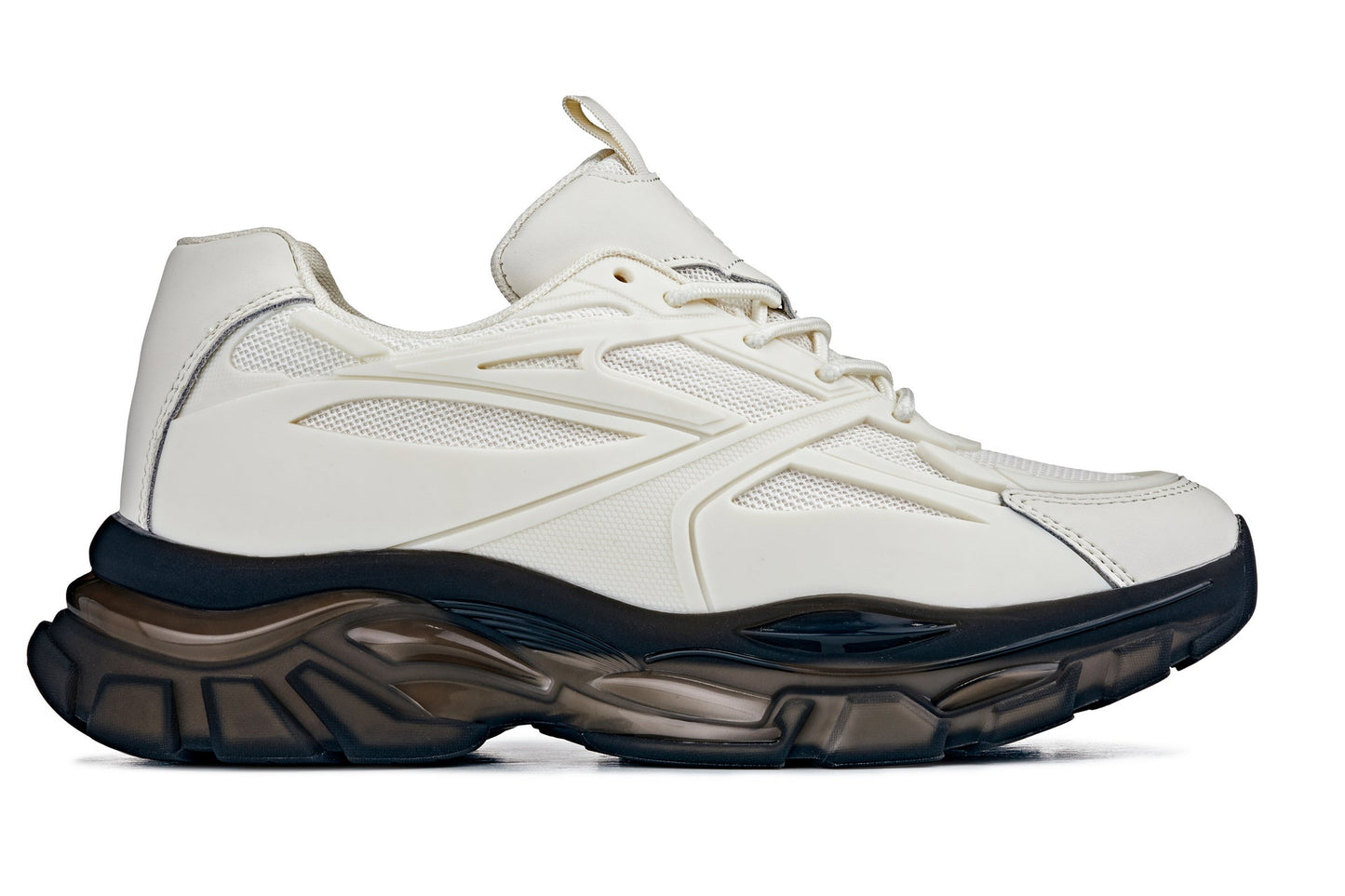 CALTO Men's Height-Increasing Chunky Sole Sporty Sneakers in Beige / Translucent Onyx Sole 10