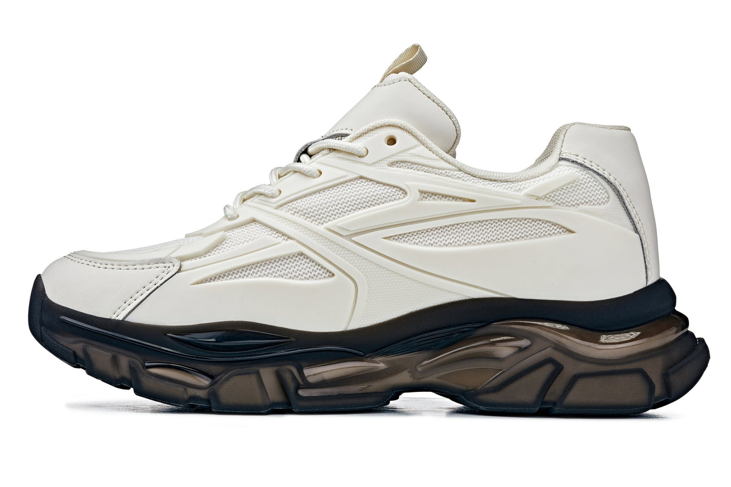 CALTO Men's Height-Increasing Chunky Sole Sporty Sneakers in Beige / Translucent Onyx Sole