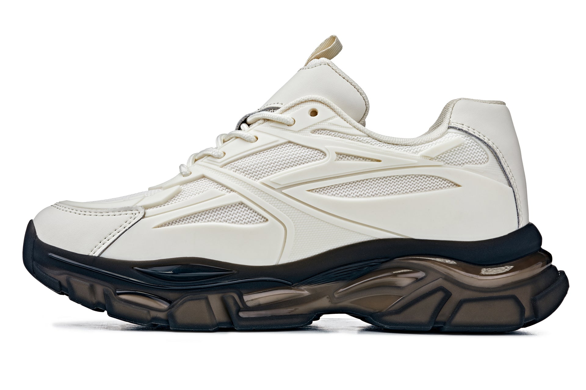 CALTO Men's Height-Increasing Chunky Sole Sporty Sneakers in Beige / Translucent Onyx Sole