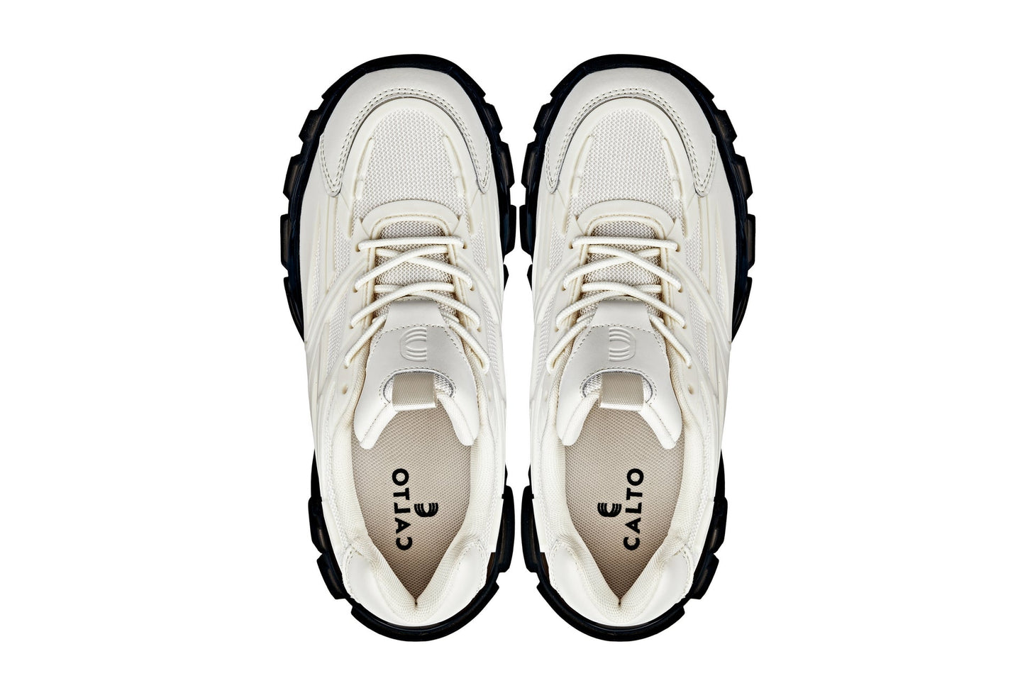 CALTO Men's Height-Increasing Chunky Sole Sporty Sneakers in Beige / Translucent Onyx Sole 9