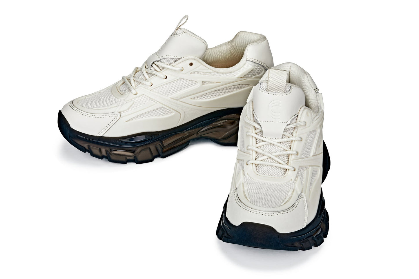 CALTO Men's Height-Increasing Chunky Sole Sporty Sneakers in Beige / Translucent Onyx Sole 8