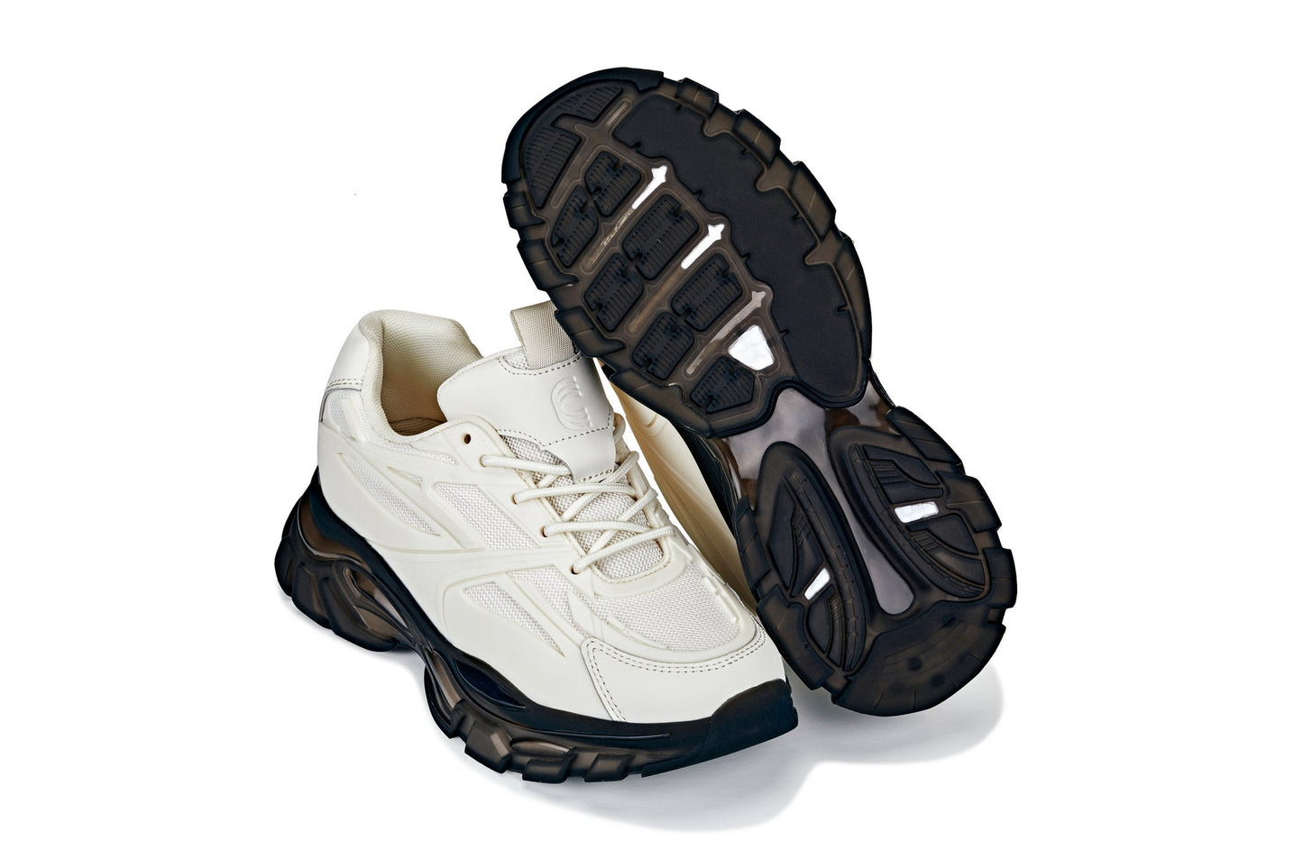 CALTO Men's Height-Increasing Chunky Sole Sporty Sneakers in Beige / Translucent Onyx Sole