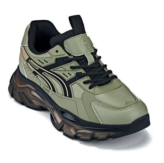 CALTO S5284 Elevator Sneakers | 2.6" Height Boost Chunky Sole Sporty Sneaker in Khaki Green 10