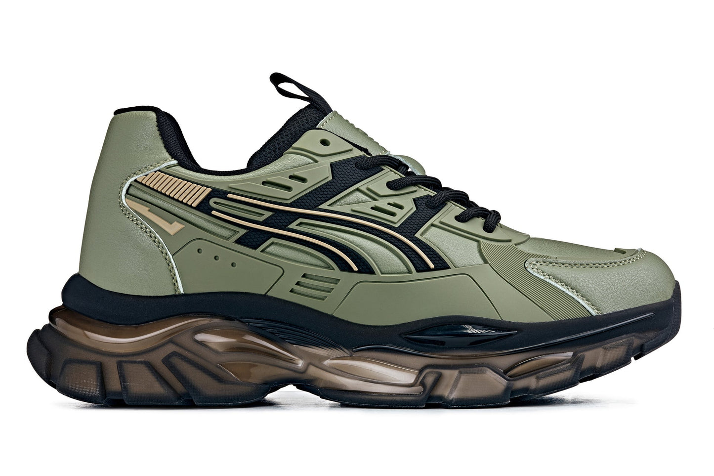 CALTO S5284 Elevator Sneakers | 2.6" Height Boost Chunky Sole Sporty Sneaker in Khaki Green 11
