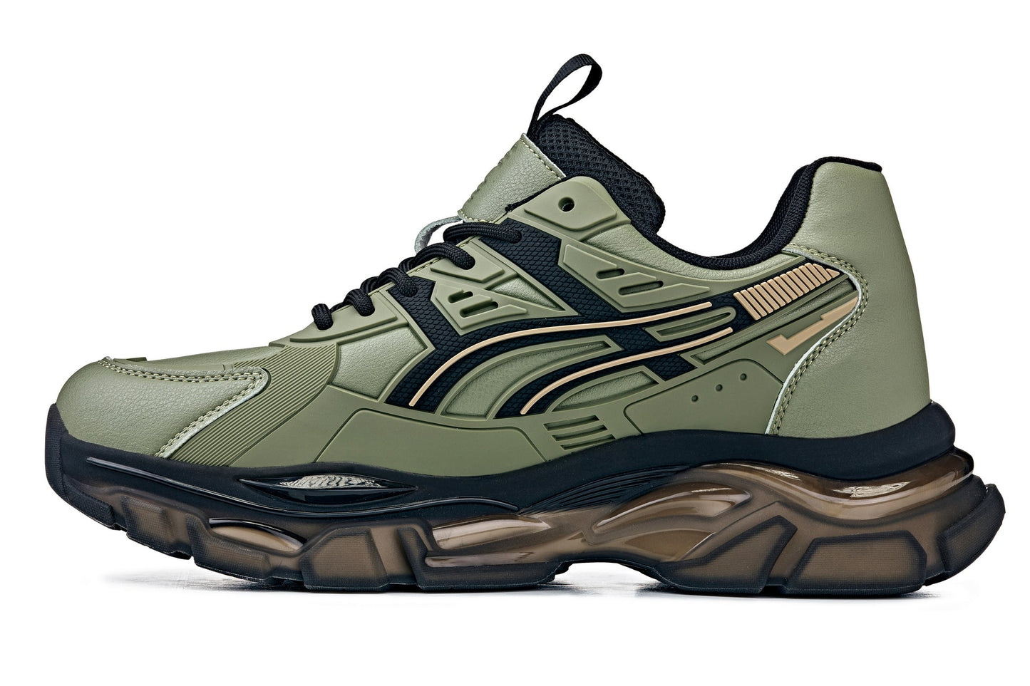 CALTO S5284 Elevator Sneakers | 2.6" Height Boost Chunky Sole Sporty Sneaker in Khaki Green 9
