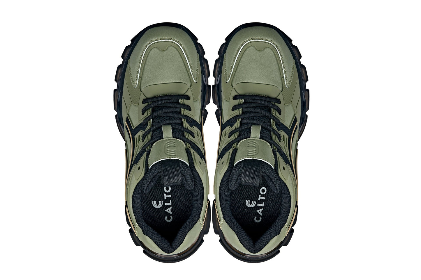 CALTO S5284 Elevator Sneakers | 2.6" Height Boost Chunky Sole Sporty Sneaker in Khaki Green 8