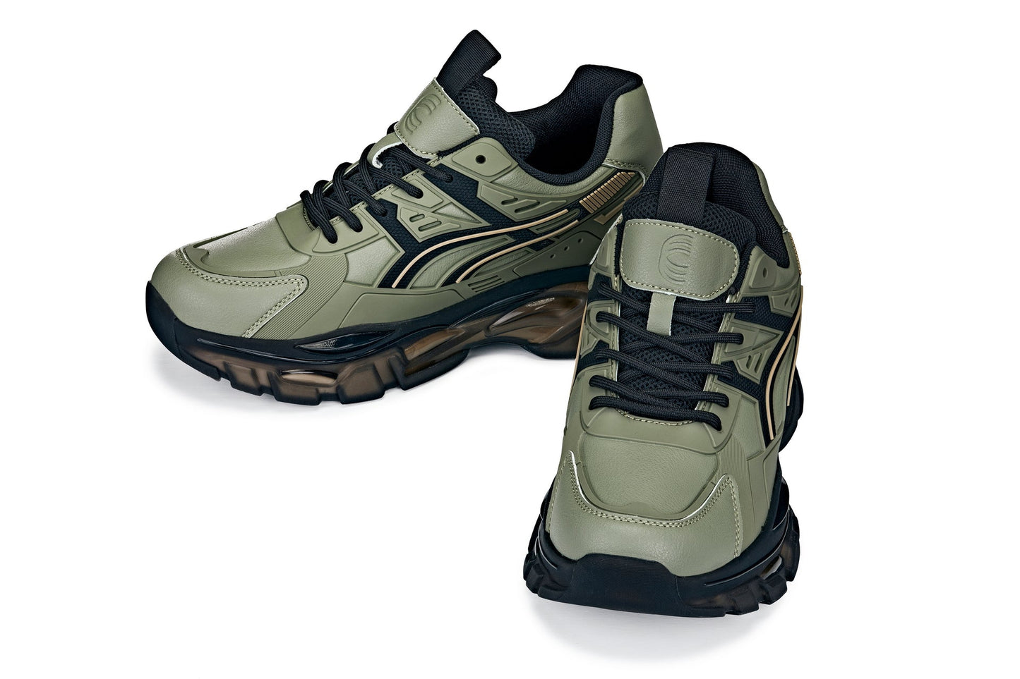 CALTO S5284 Elevator Sneakers | 2.6" Height Boost Chunky Sole Sporty Sneaker in Khaki Green