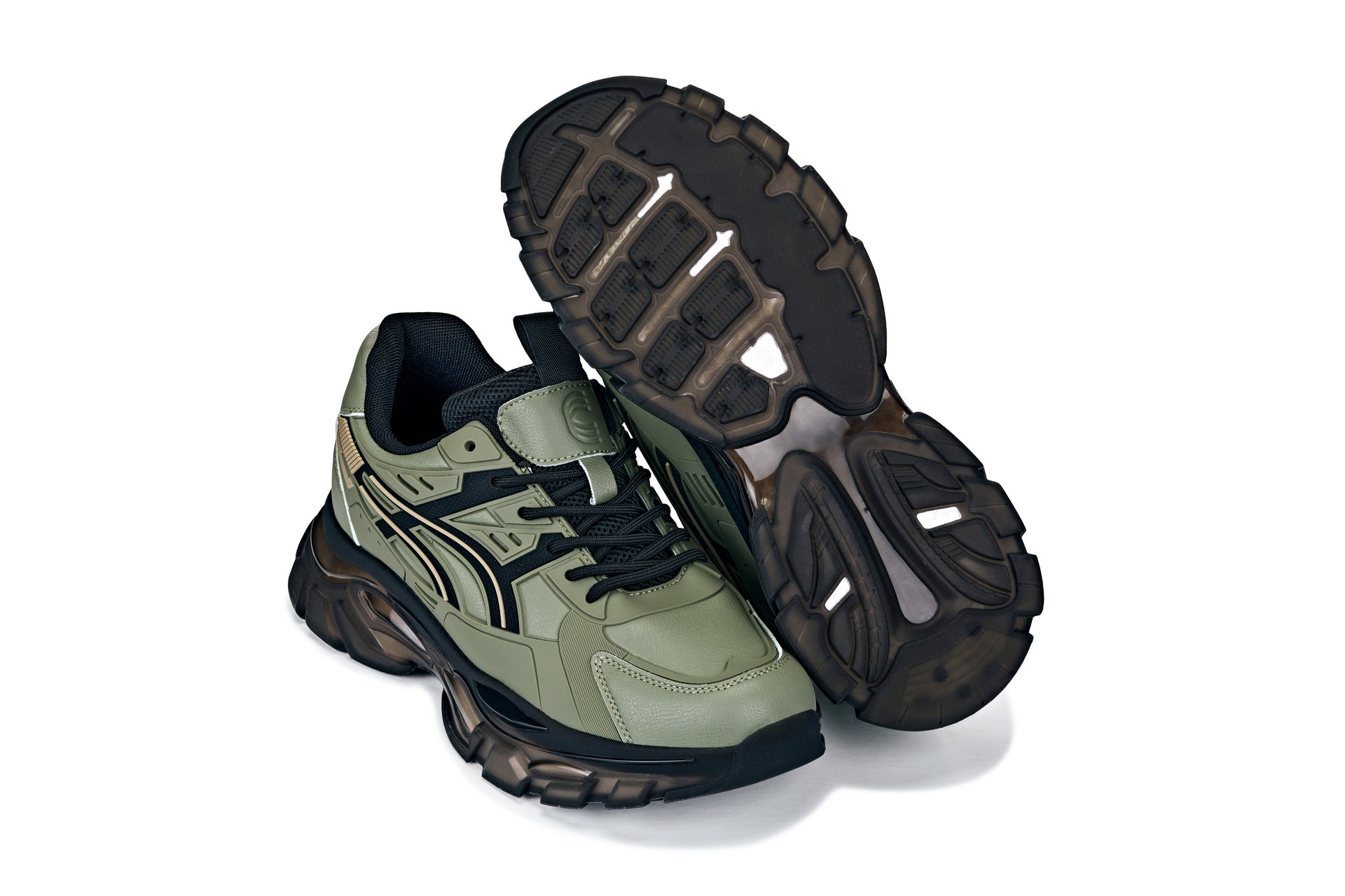 CALTO S5284 Elevator Sneakers | 2.6" Height Boost Chunky Sole Sporty Sneaker in Khaki Green