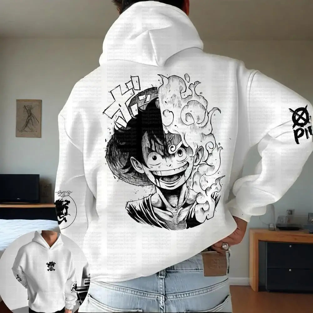 One Piece Luffy Hooded Sweater 2025 Trend Jacket WHITE