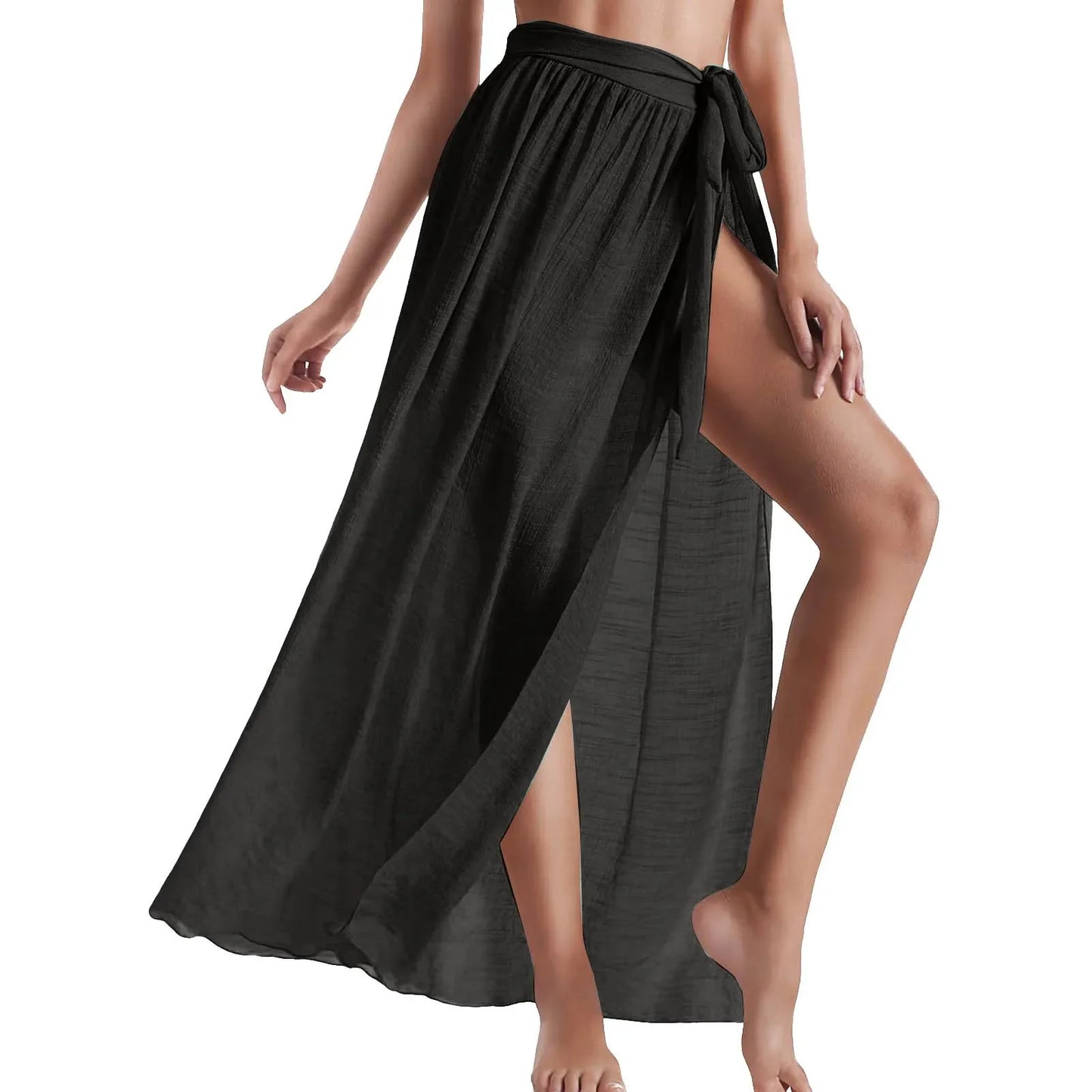 Long Sarong Beach Cover-Up - Lace-Up Wrap Black One Size United States