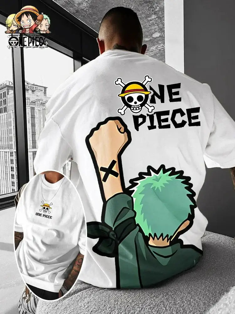 One Piece Graphic T-Shirt: Luffy & Zoro Oversized Streetwear White