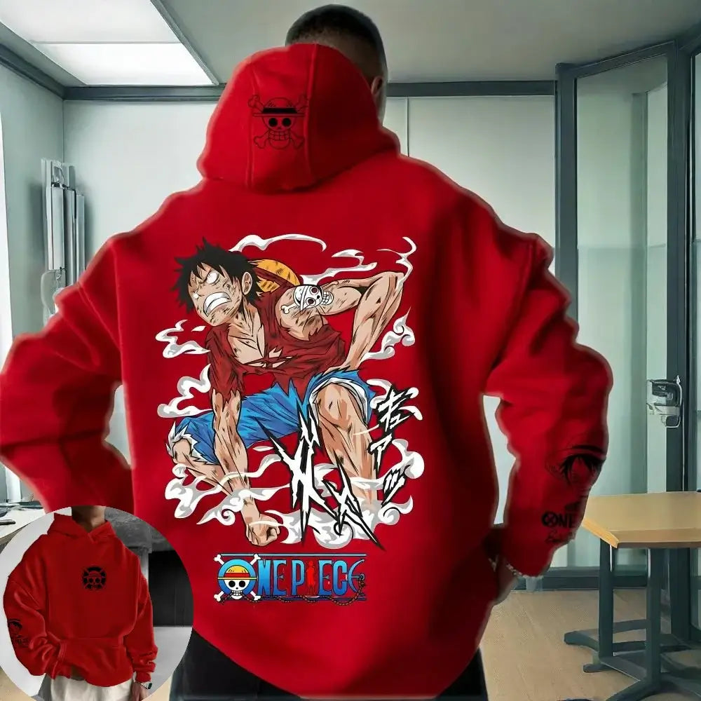 One Piece Luffy Hooded Sweater 2025 Trend Jacket red