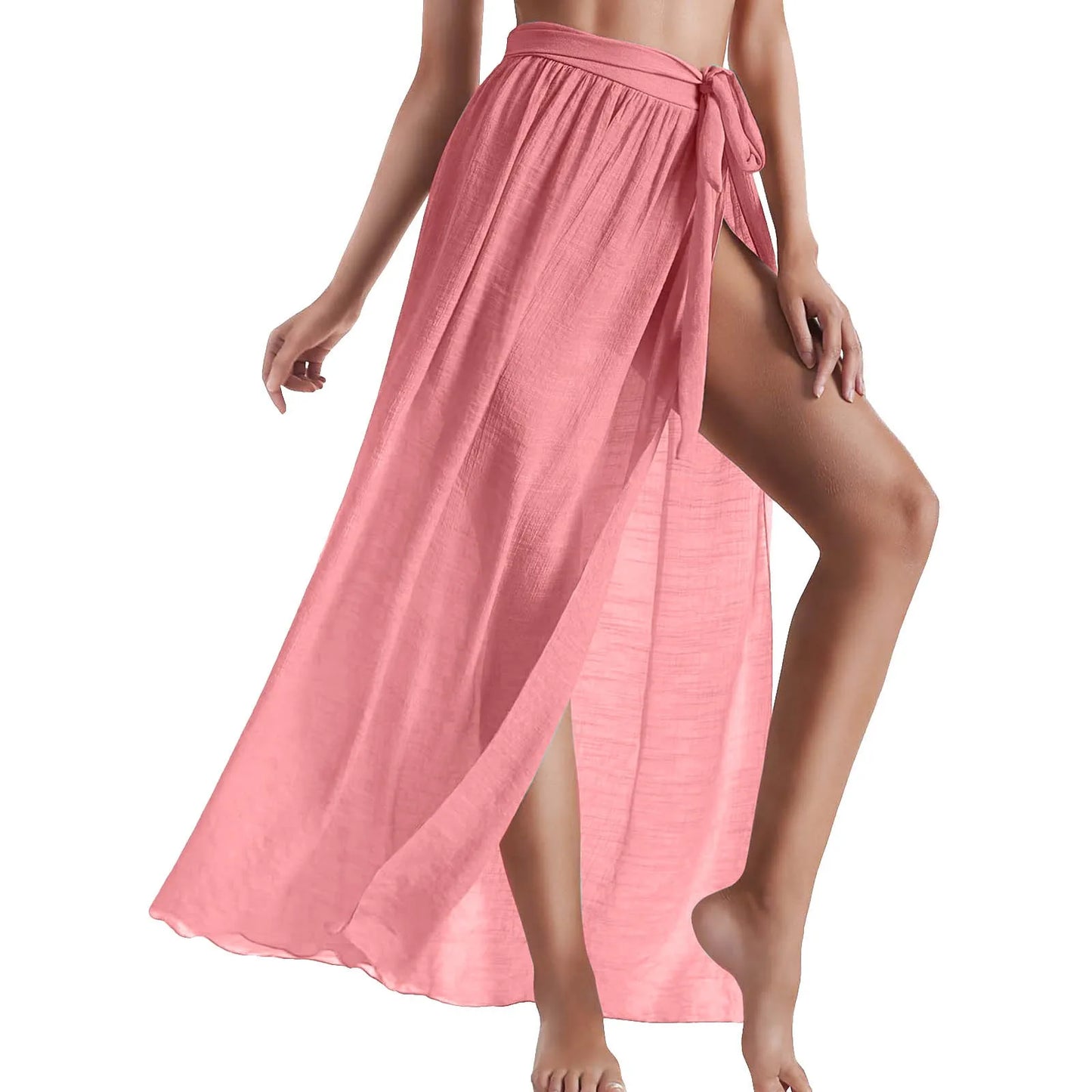 Long Sarong Beach Cover-Up - Lace-Up Wrap Pink One Size United States