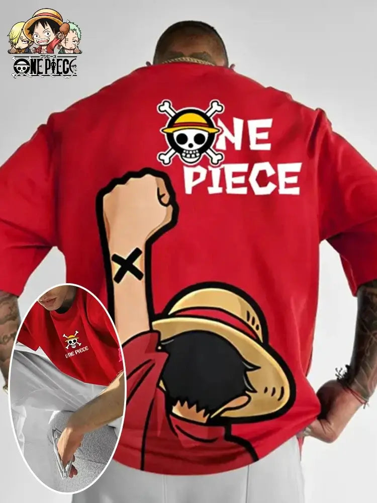 One Piece Graphic T-Shirt: Luffy & Zoro Oversized Streetwear Red