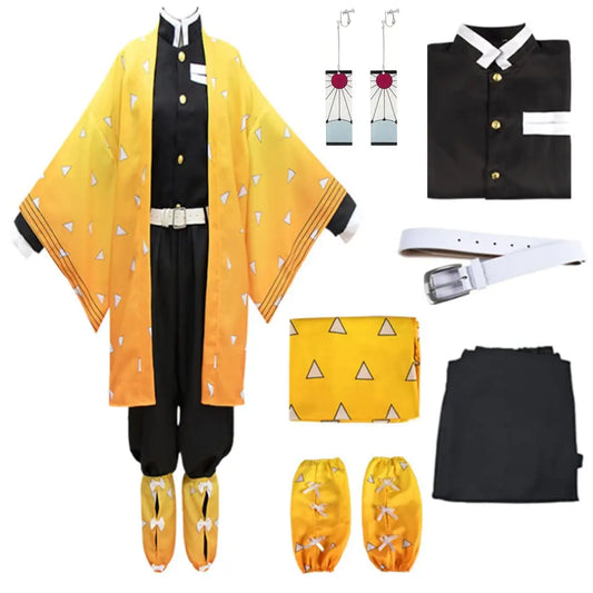 Zenitsu Cosplay Costume: Demon Slayer Kimono Wig Set Full Suits Cos