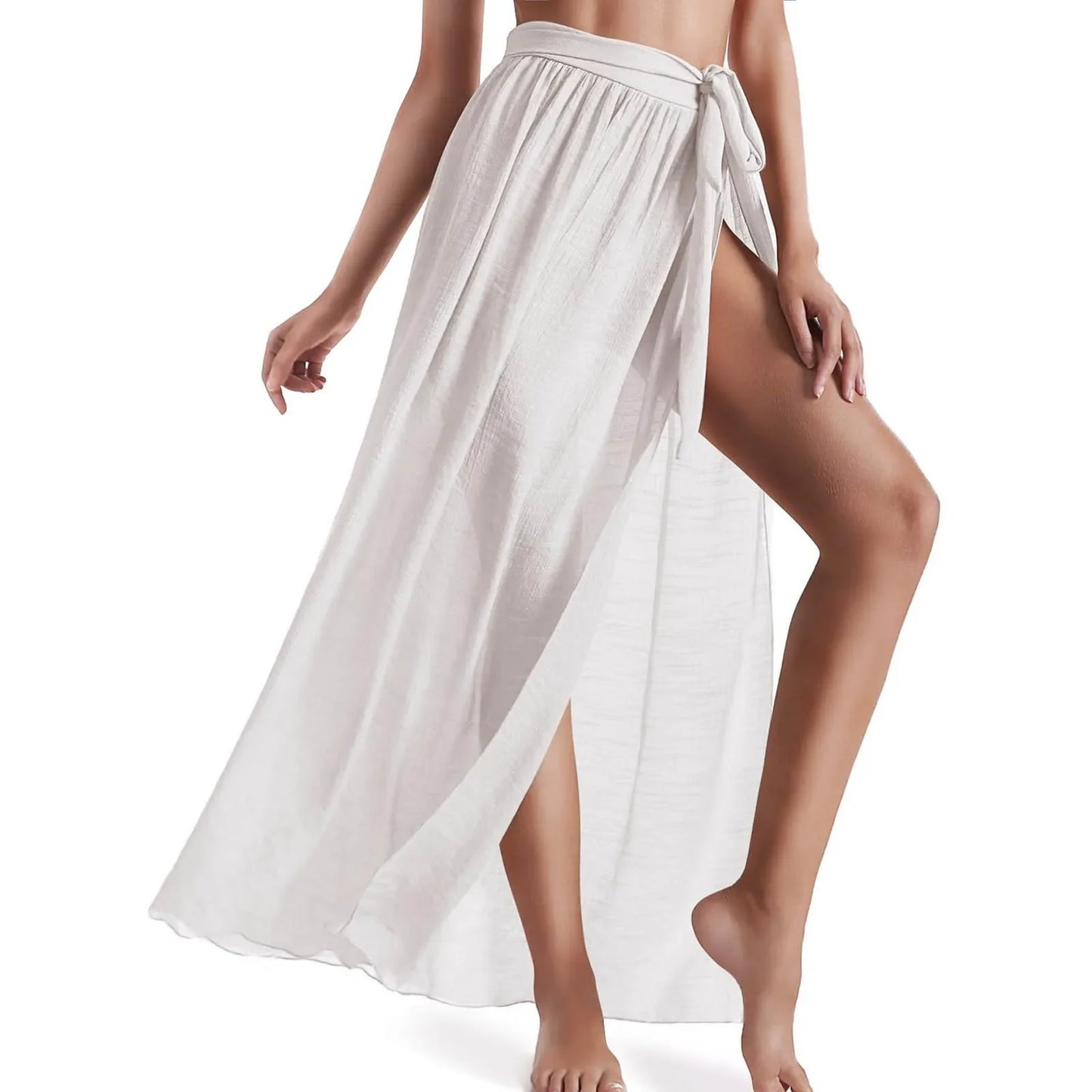 Long Sarong Beach Cover-Up - Lace-Up Wrap White One Size United States