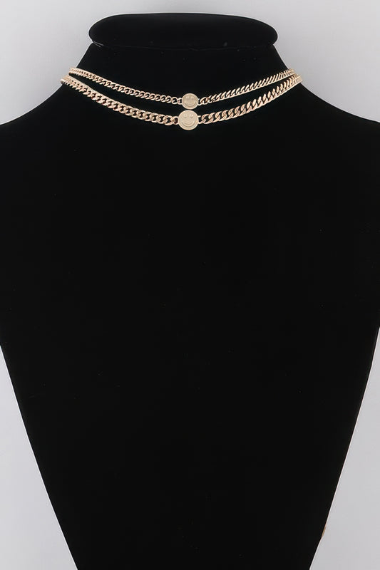 Smiley Face Duo Choker Necklace Gold