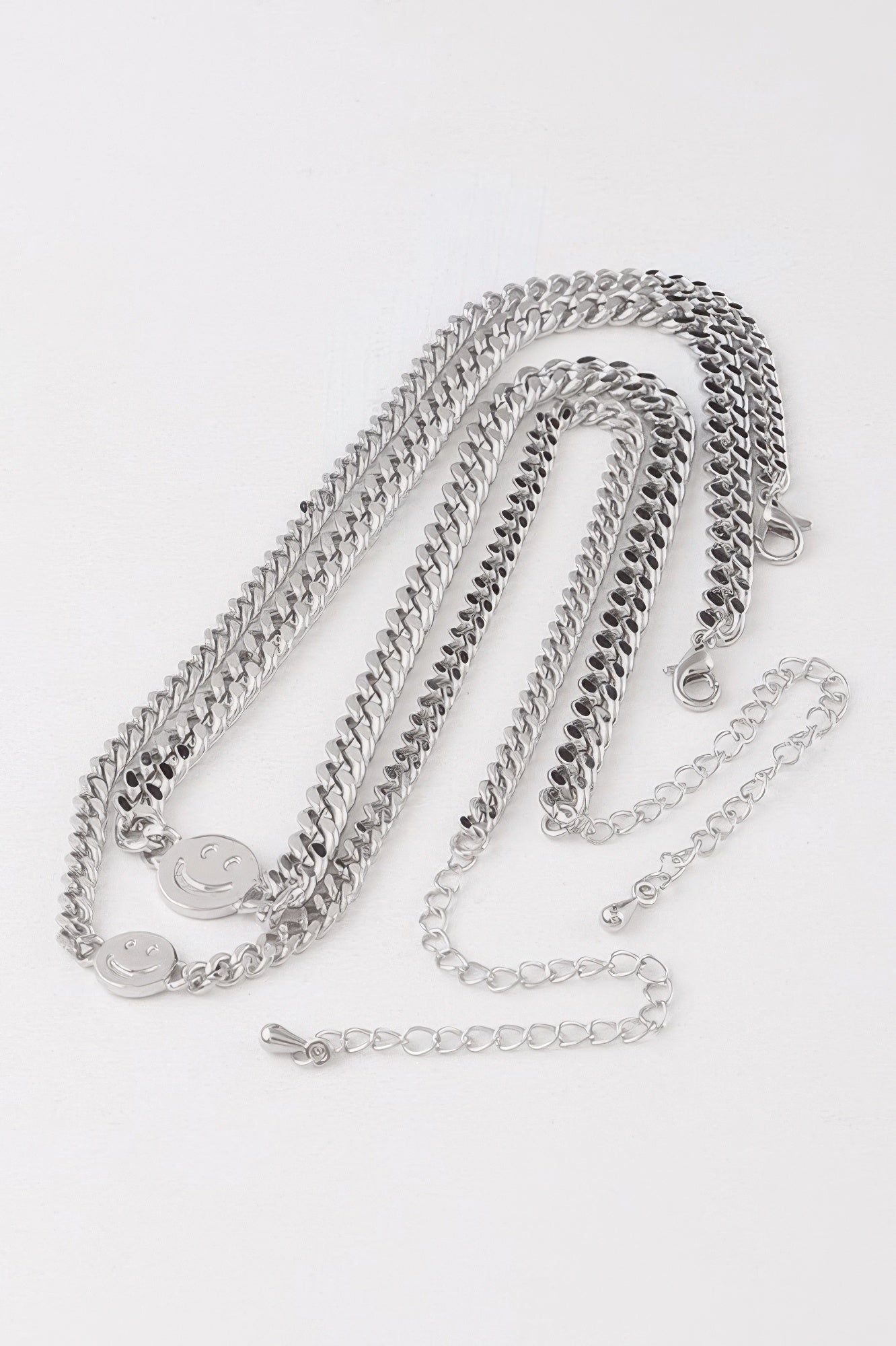 Smiley Face Duo Choker Necklace Silver