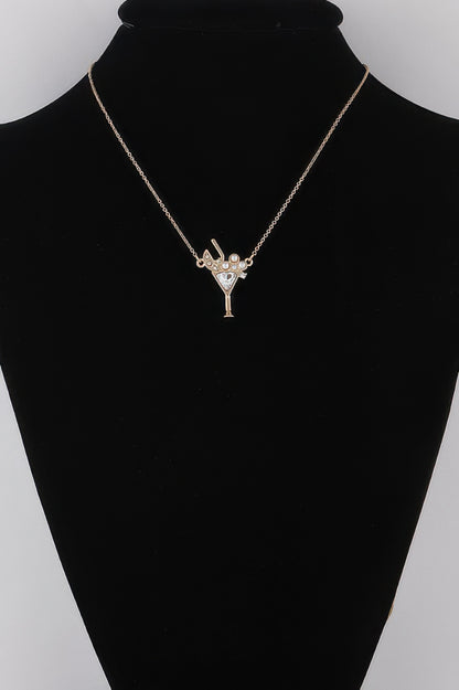Jeweled Martini Glass Pendant Necklace Gold Cream