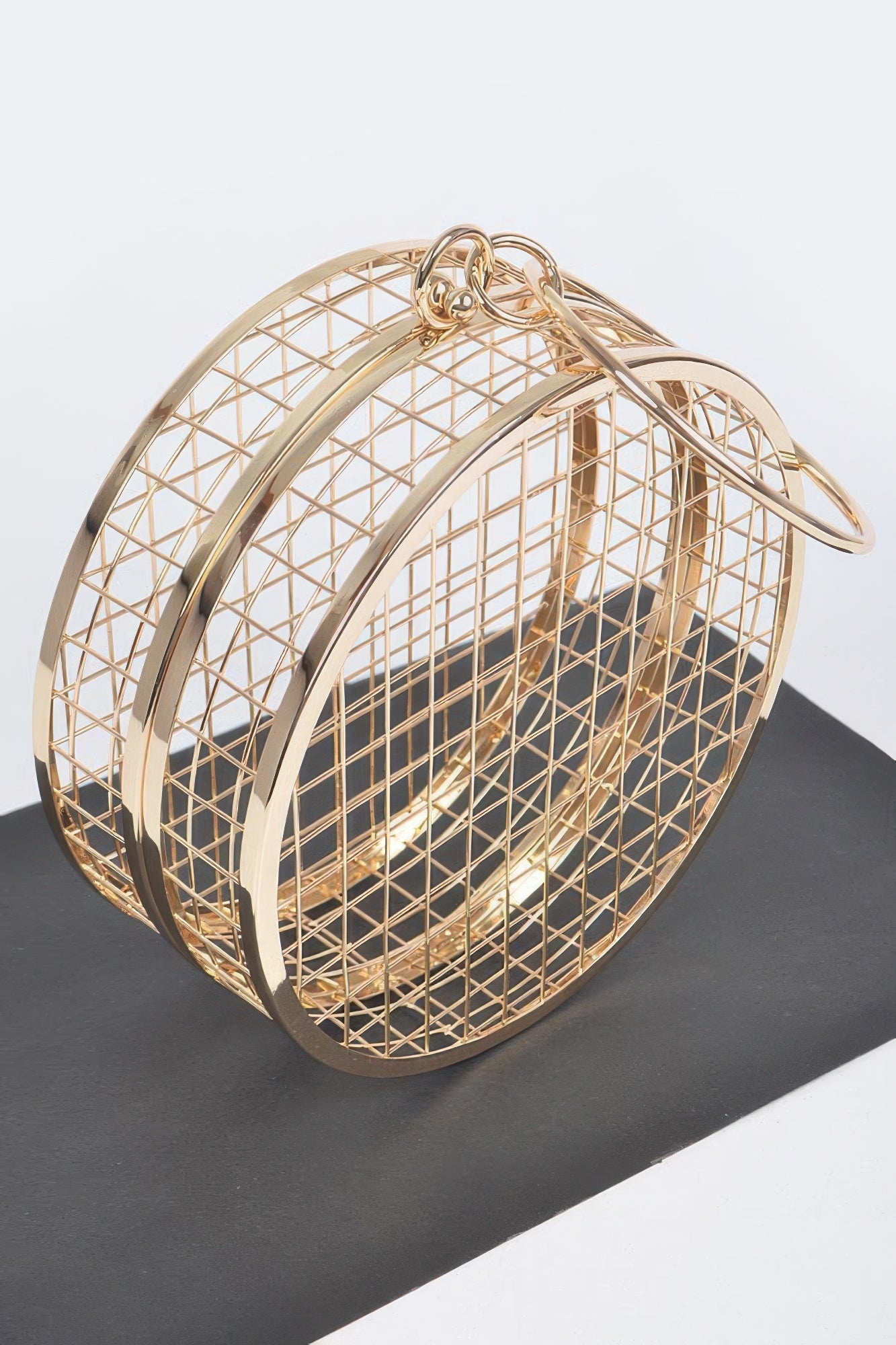Metal Wire Round Clutch Gold