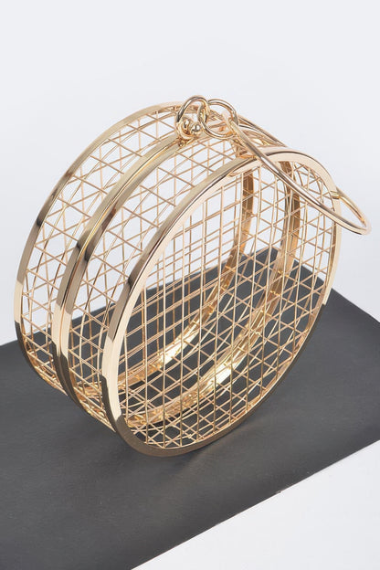 Metal Wire Round Clutch Gold