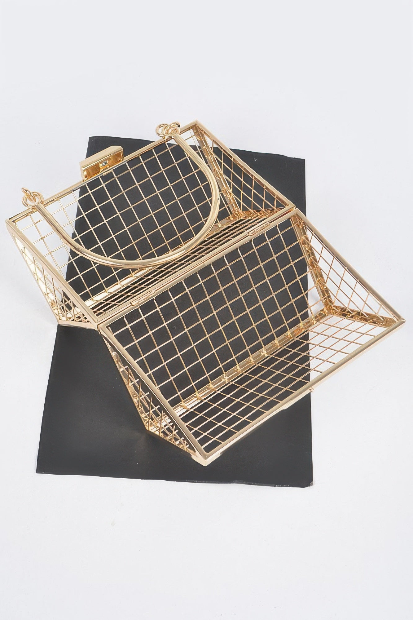 Metal Wire Cube Clutch Gold