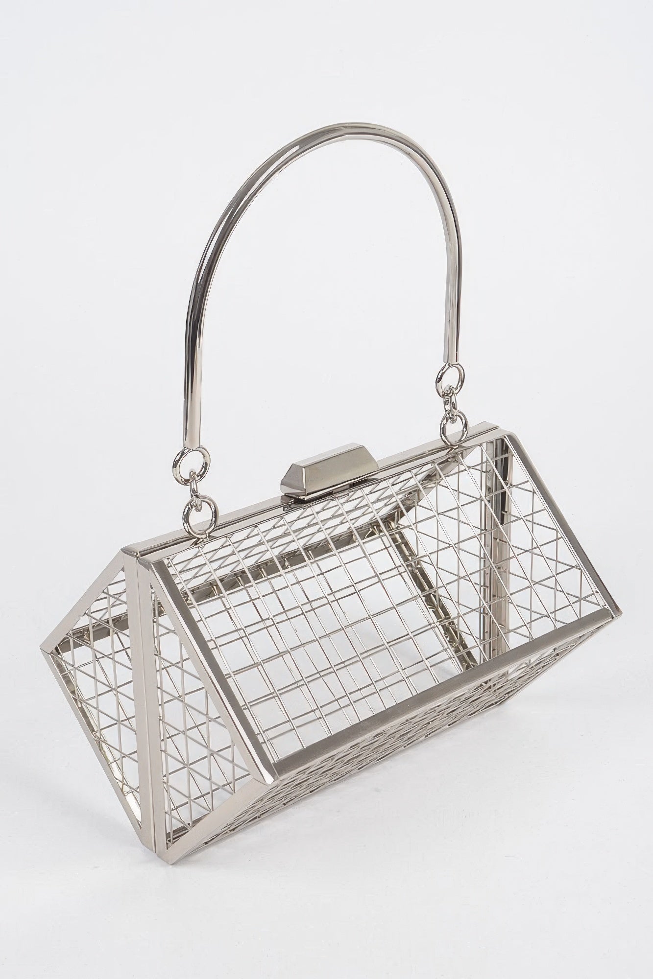 Metal Wire Cube Clutch Silver