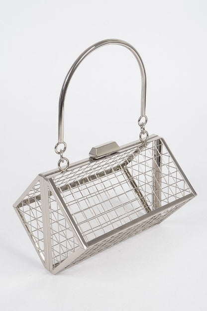 Metal Wire Cube Clutch Silver