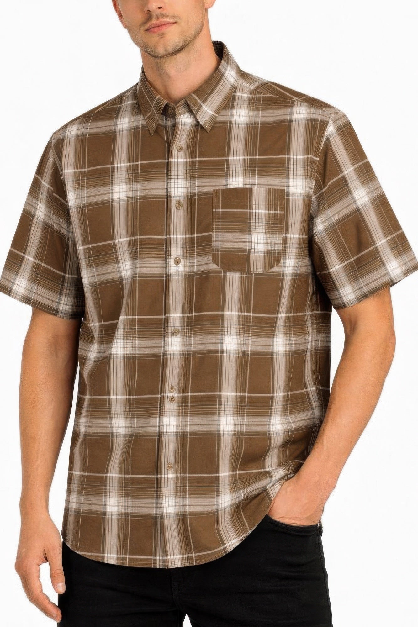 Oldschool Checkered Button Down Short Sleeve Shirt Brown