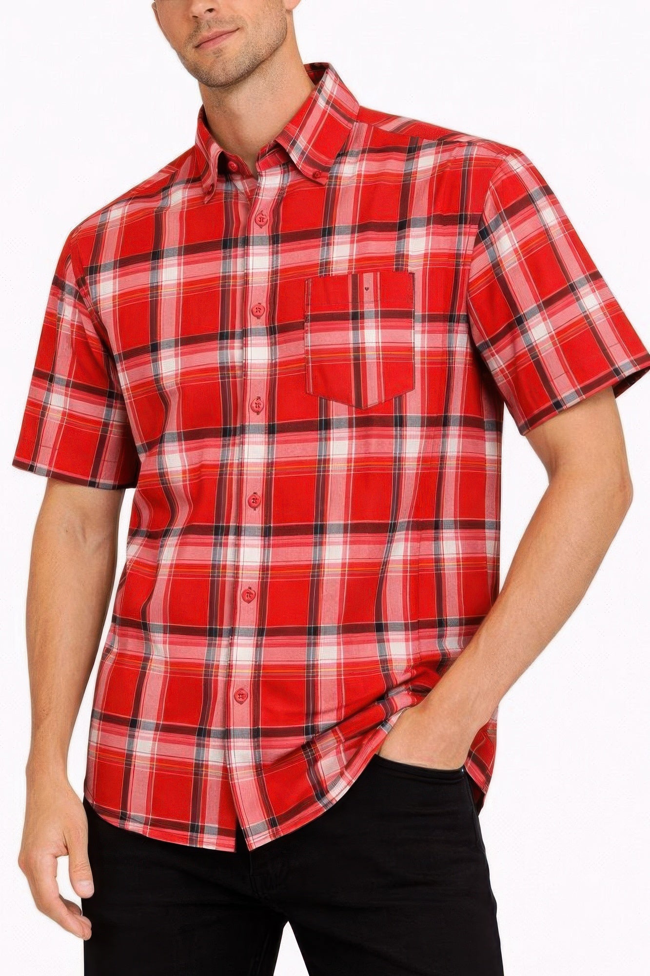 Oldschool Checkered Button Down Short Sleeve Shirt Red