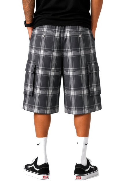 Mens Checkered Baggy Cargo Shorts
