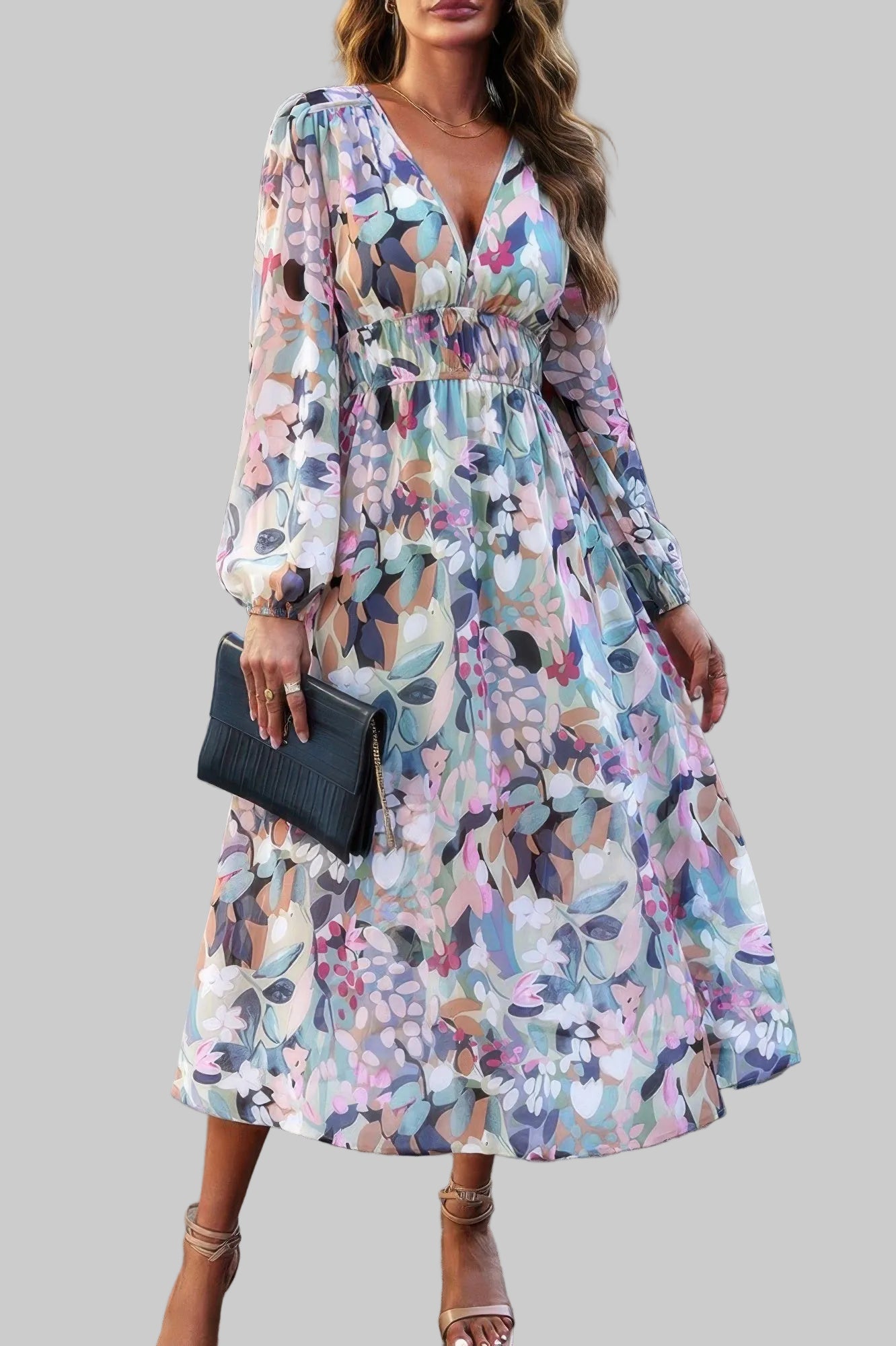 The Boho A-Line – V-Neck High Waist Long Sleeve Dress in 4 Colors