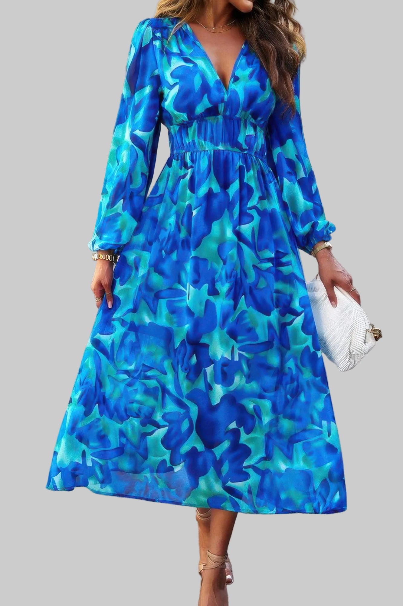The Boho A-Line – V-Neck High Waist Long Sleeve Dress in 4 Colors