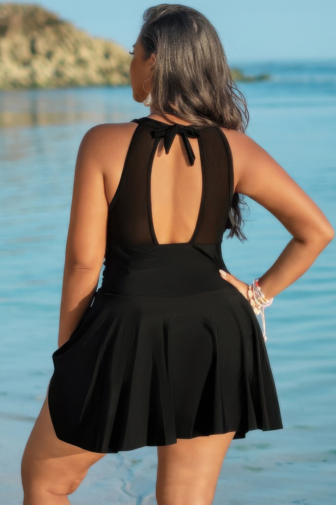 Plus Size Halter Ruched A-Line Swim Dress
