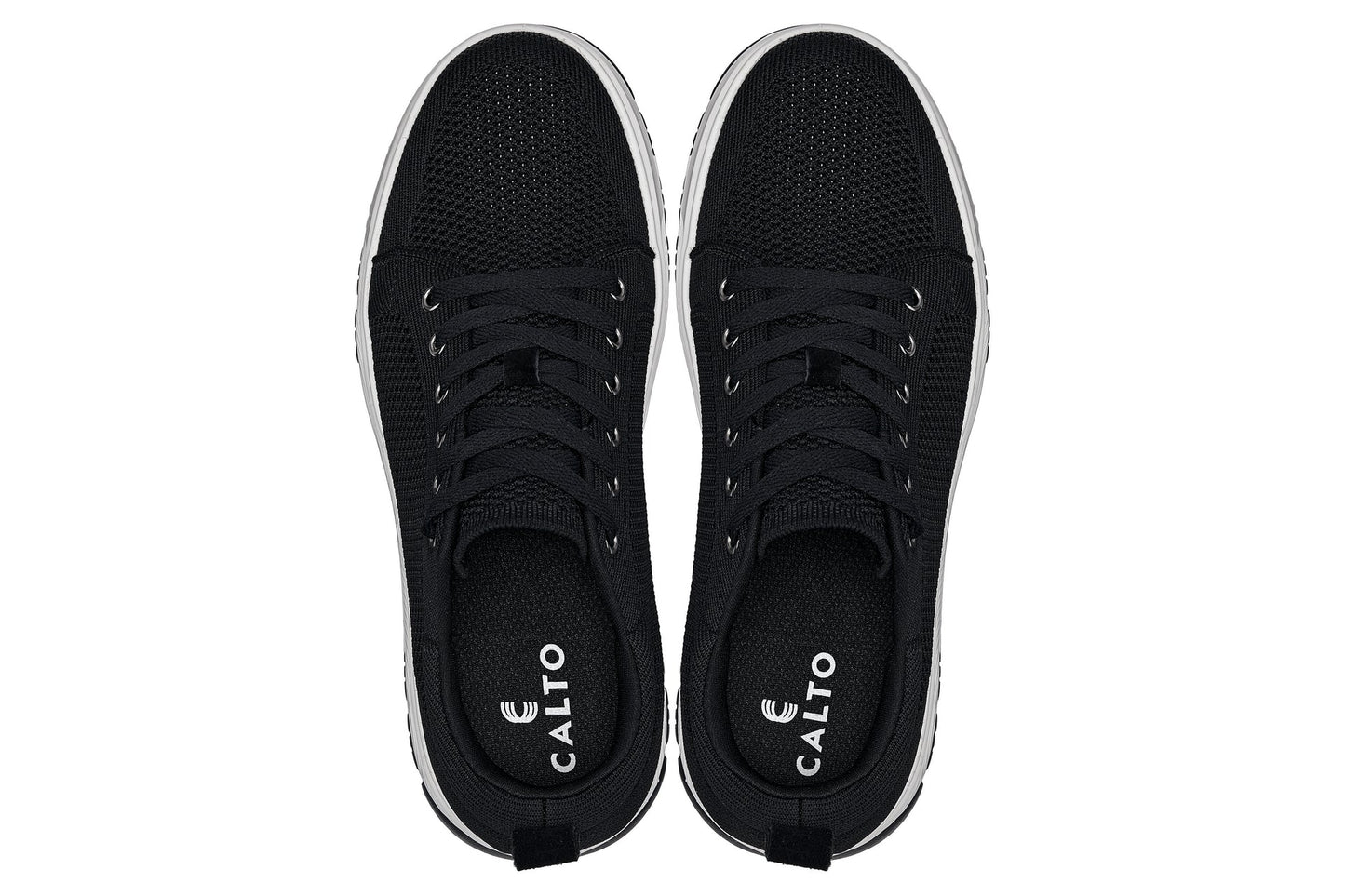 CALTO - X2322 - 2.4 Inches Taller (Black/White & Black Sole) - Lace Up Casual Sneaker - Lightweight