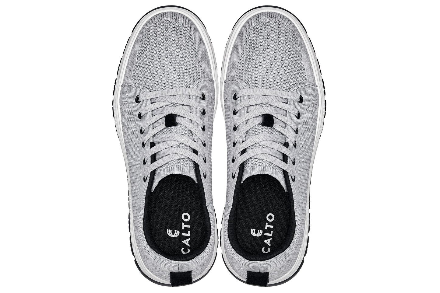 CALTO - X2324 - 2.4 Inches Taller (Pewter Grey/White & Black Sole) - Lace Up Casual Sneaker - Lightweight