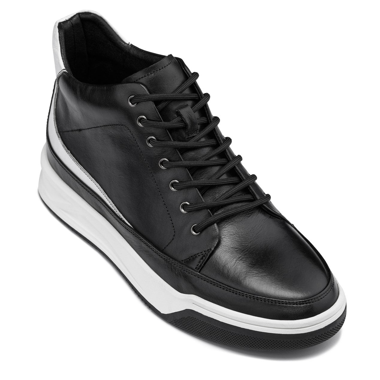 CALTO - Y7150 - 2.6 Inches Taller (Black) - Leather Ankle Top Sneak-Boot