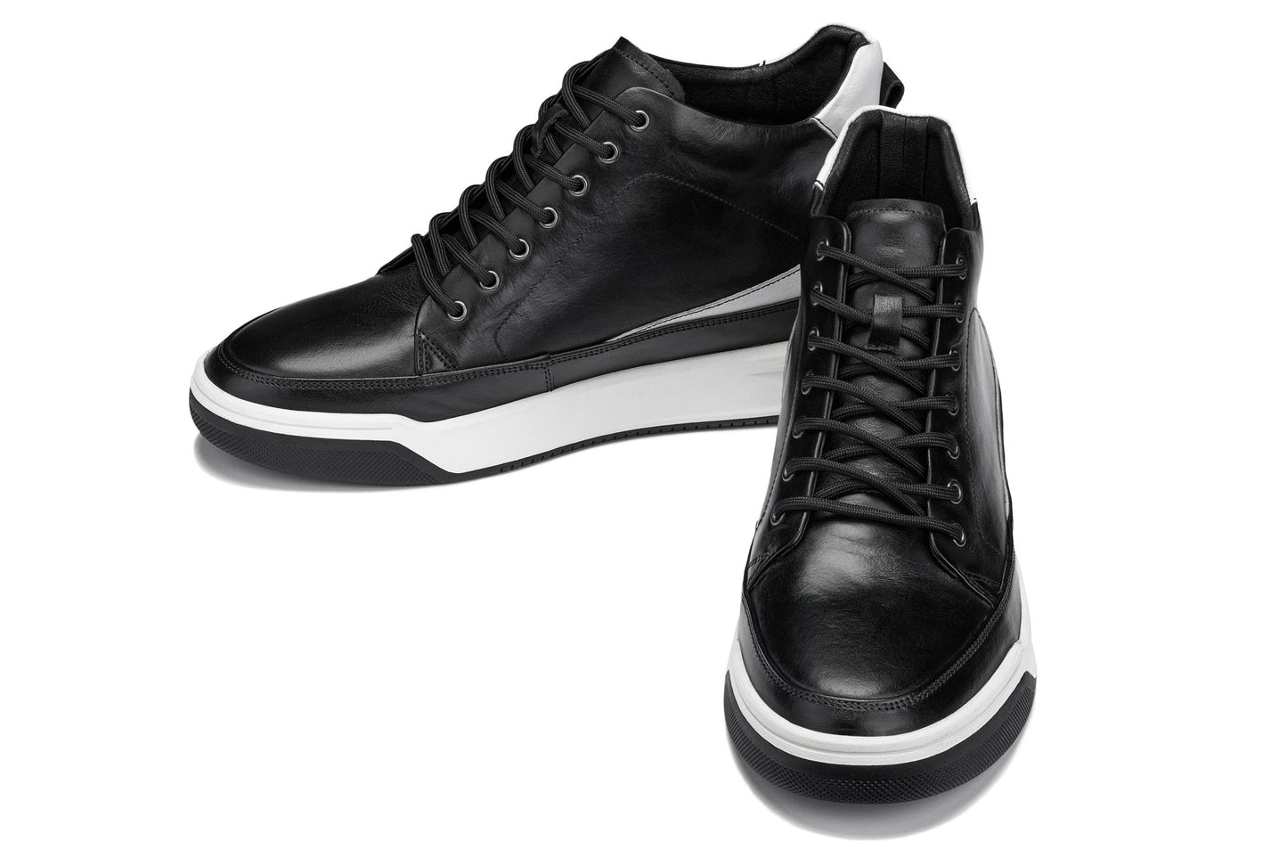 CALTO - Y7150 - 2.6 Inches Taller (Black) - Leather Ankle Top Sneak-Boot