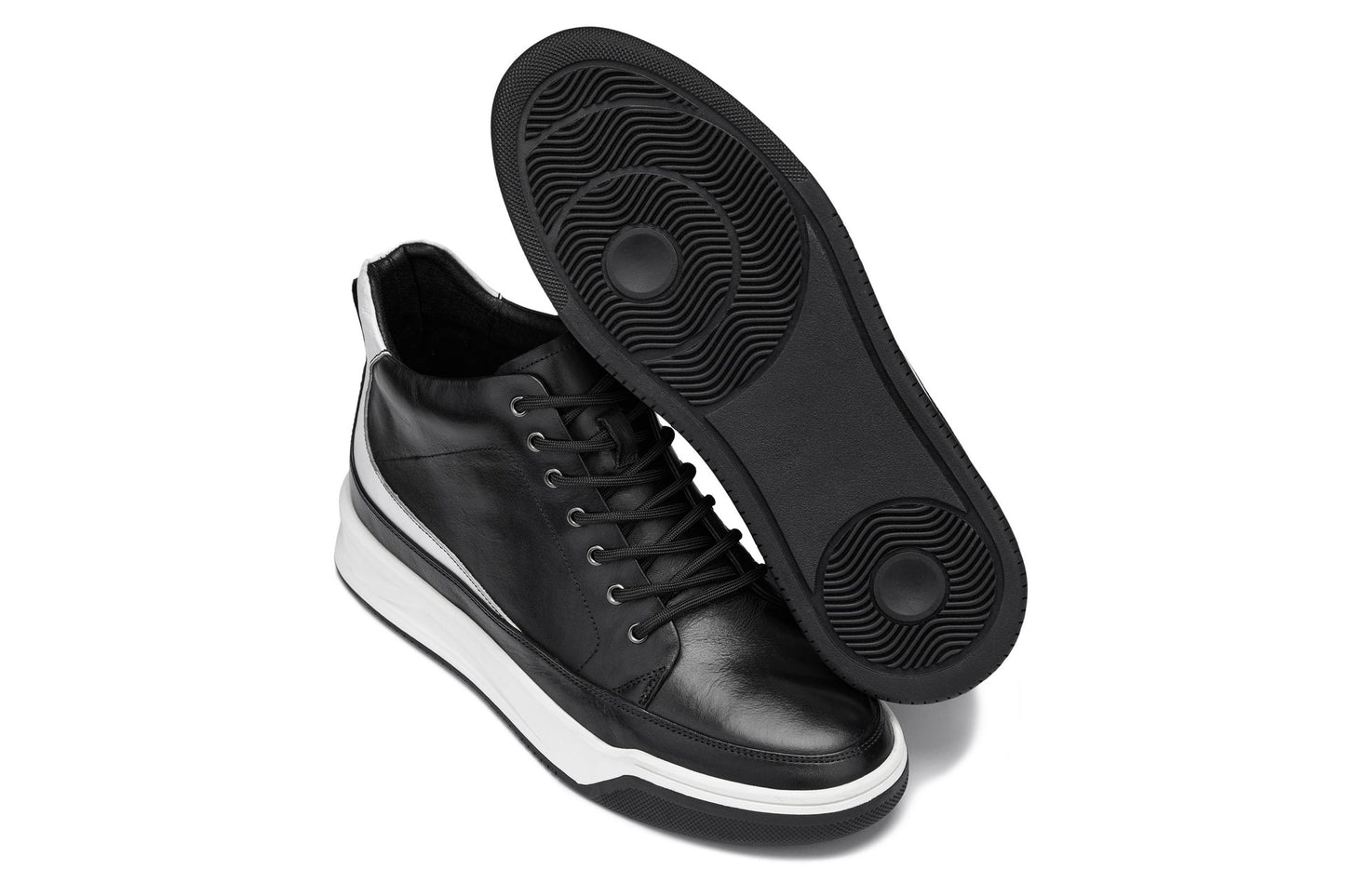 CALTO - Y7150 - 2.6 Inches Taller (Black) - Leather Ankle Top Sneak-Boot