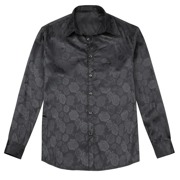 Men's Rose Jacquard Long Sleeve Shirt | Slim Fit Floral Button-Down Dress Shirt