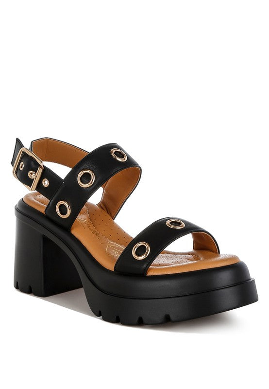 Rag & Co. Urla Eyelet Detail Platform Heel Sandals Black