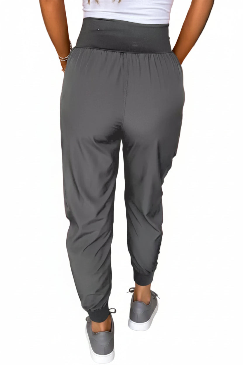 Elastic High Waist Pocketed Cargo Jogger Pants | Dark Gray