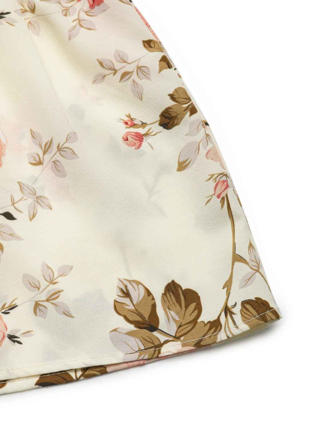 The Printed Ruffled Hem V-Neck Dress – Sleeveless, Cream, Sizes S–XL