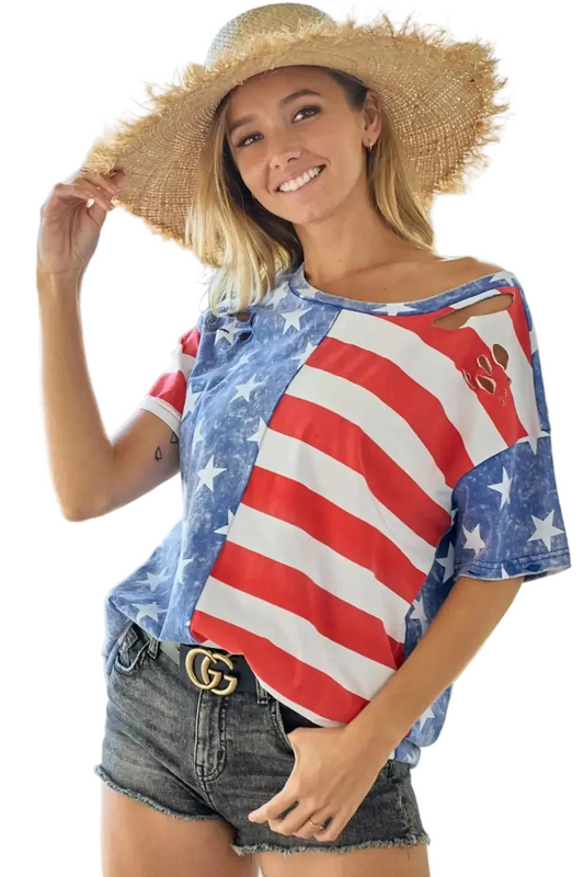 Distressed American Flag Cotton T-Shirt