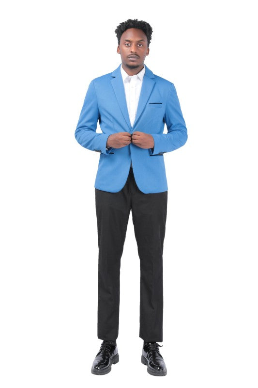 Men's Solid Color 1-Button Blazer | Notched Lapel Jetted Pocket Suit Jacket